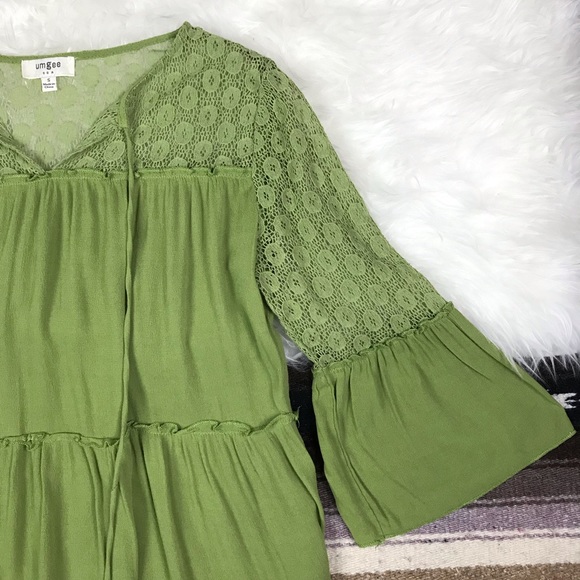 Umgee Green Blouse Top Lace Tassel Detail Small - Picture 4 of 7